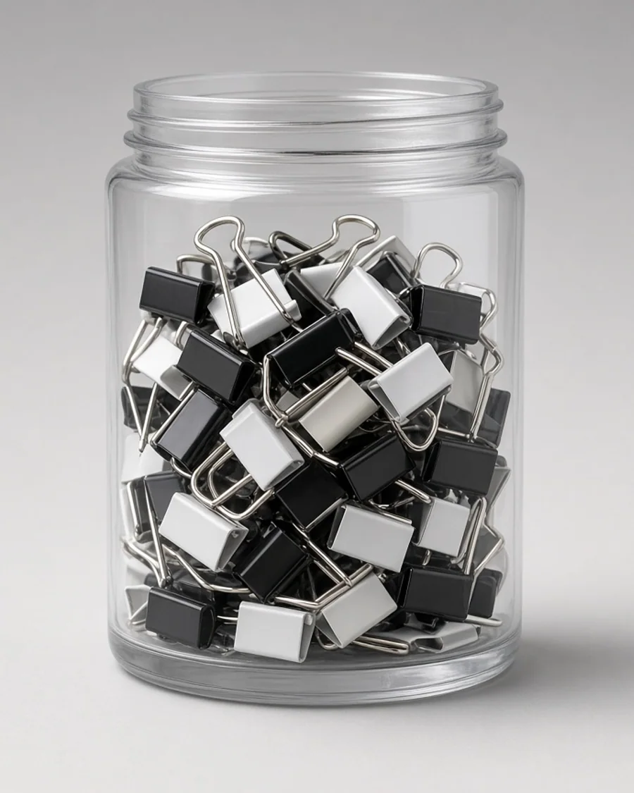 ClipHold Assorted Binder Clips Jar