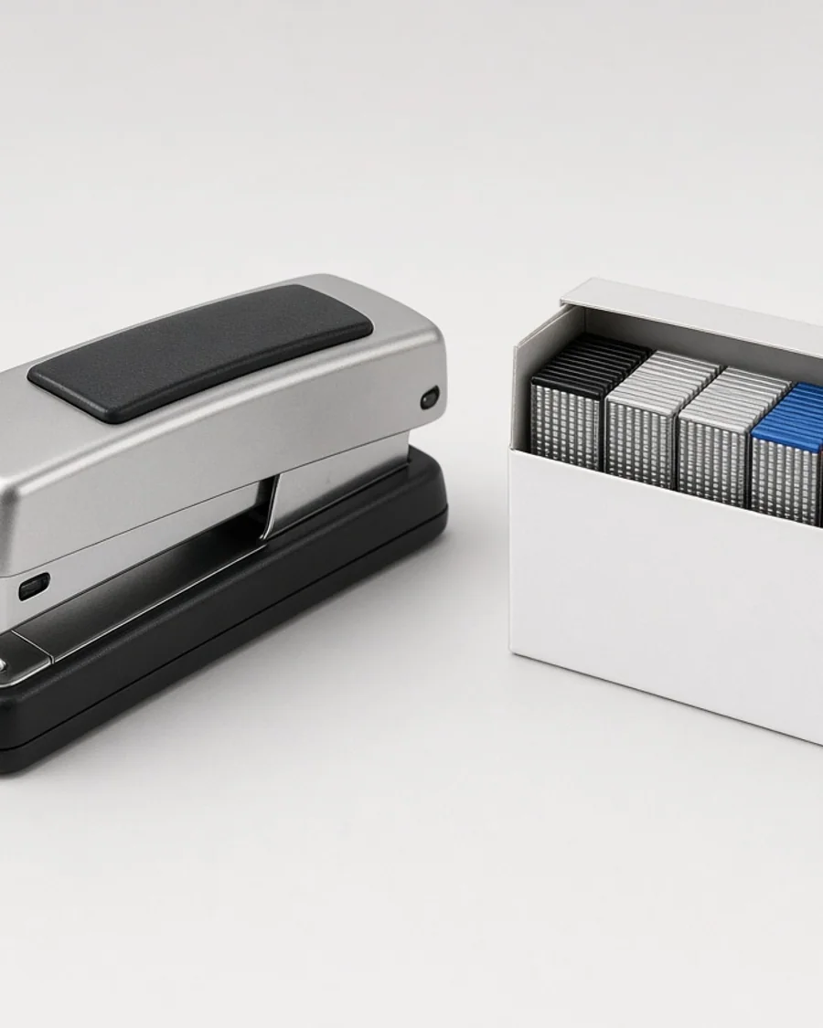 DeskStaple Mini Stapler with Refill Box